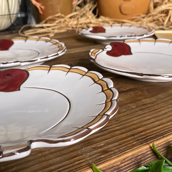 Pottery Barn Thanksgiving Turkey Gobble Appetizer/Dessert Plates in Wooden Box - Picture 4 of 16